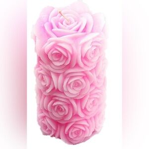 Handcrafted Handmade in Poland Tall Romantic Rose Floral Pillar 3D Candle Rare
